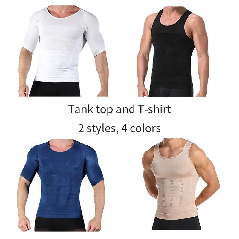 Men Slimming Compression Shirt Body Shaper Tummy Control Waist Cincher Undershirt