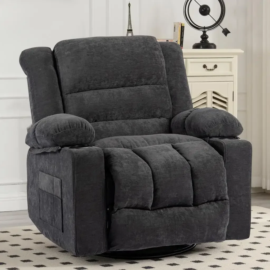 360° Swivel Recliner Chair for Adults, Ergonomic Lounge Rocking Recliner with Side Pocket, Manual Rocking Chair for