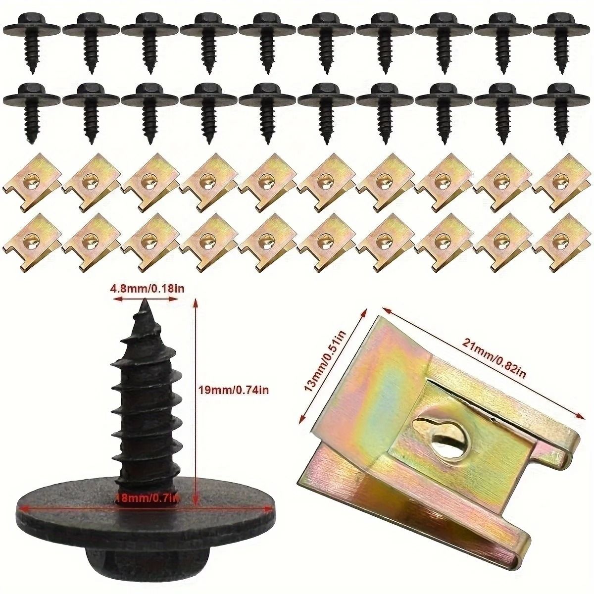 Car Screw Base U Clip Fastener Set for Fender and Bumper 40 Pieces