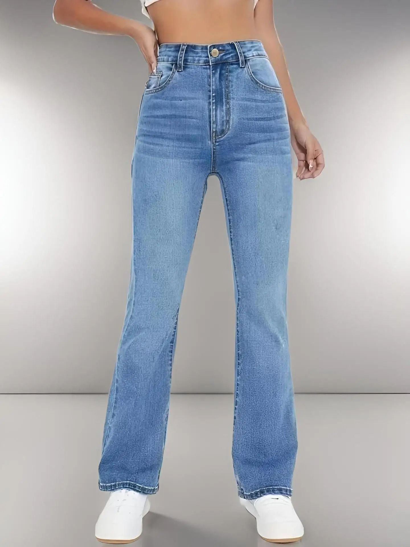 Womens High Waist Slim Fit Washed Denim Jeans