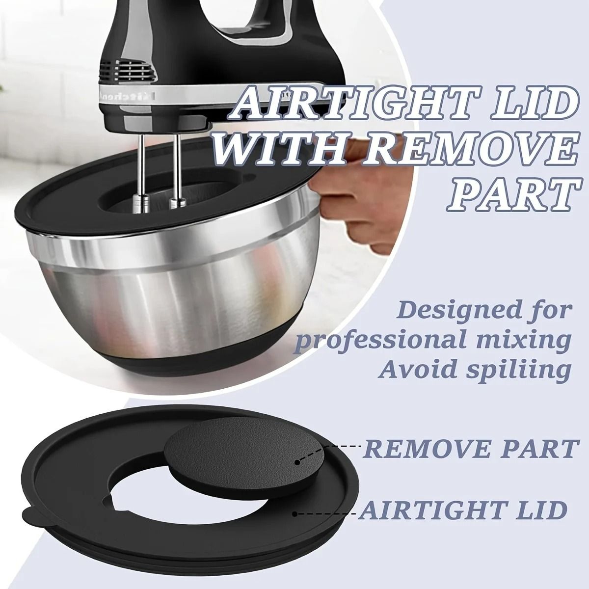 8 Piece Stainless Steel Mixing Bowls with Airtight Lids – Non Slip Base Stackable Nesting Design Dishwasher Safe