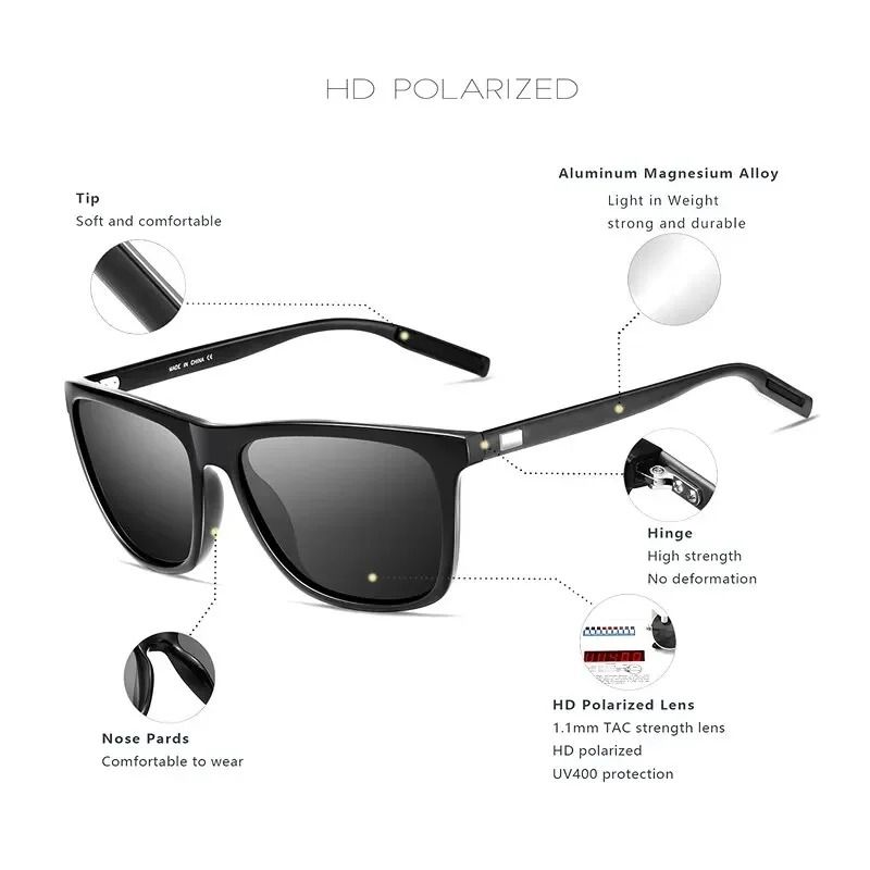 Mens Polarized Driving Sunglasses Aluminum Magnesium UV400 Lightweight Frame