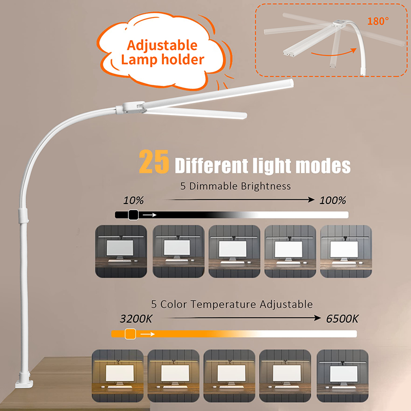 Double Head LED Desk Lamp, Architect Office Lamp, Brightest Colour Modes, Dimmable Eye Protection Lamp