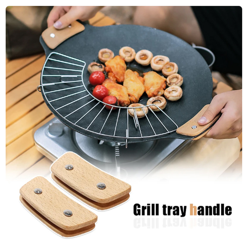 Wooden BBQ Pan Handle Anti-Scald Heat Resistant Insulated Grip, Replacement for Sauce Grill Pan Griddle, Outdoor