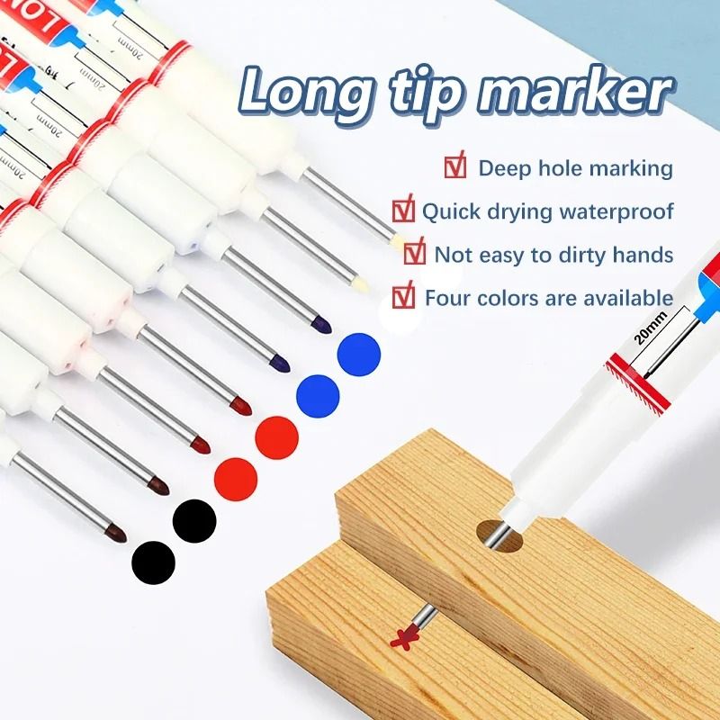 Deep Hole Long Nib Marking Pens for Metal Wood and Multi Surface DIY Use 4 Pack Waterproof Fine Tip