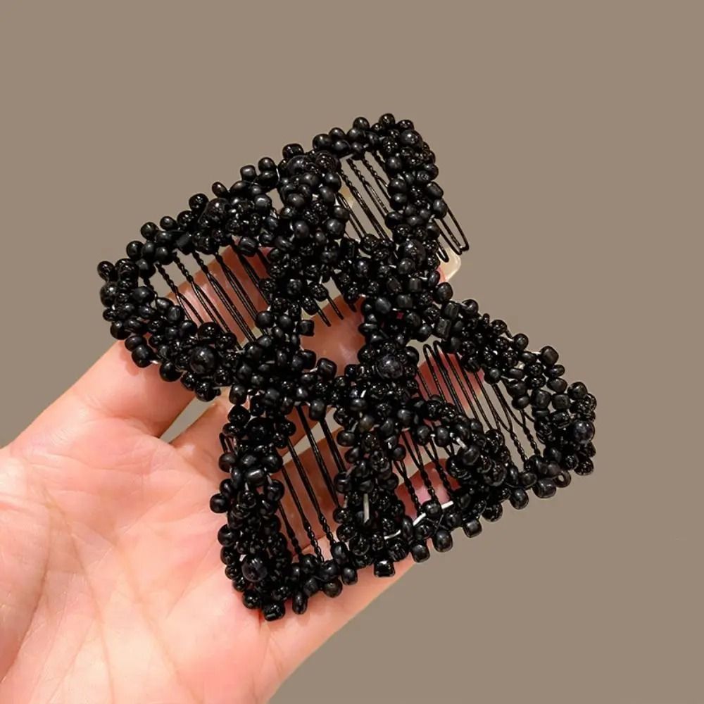 Elegant Pearl Elastic Magic Hair Comb and Butterfly Fancy Clip