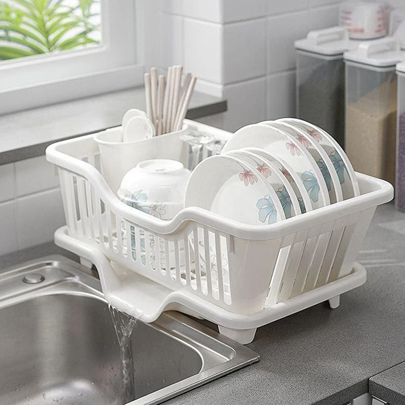 ClearFlow Kitchen Countertop Dish Drying Rack with Drainer Board