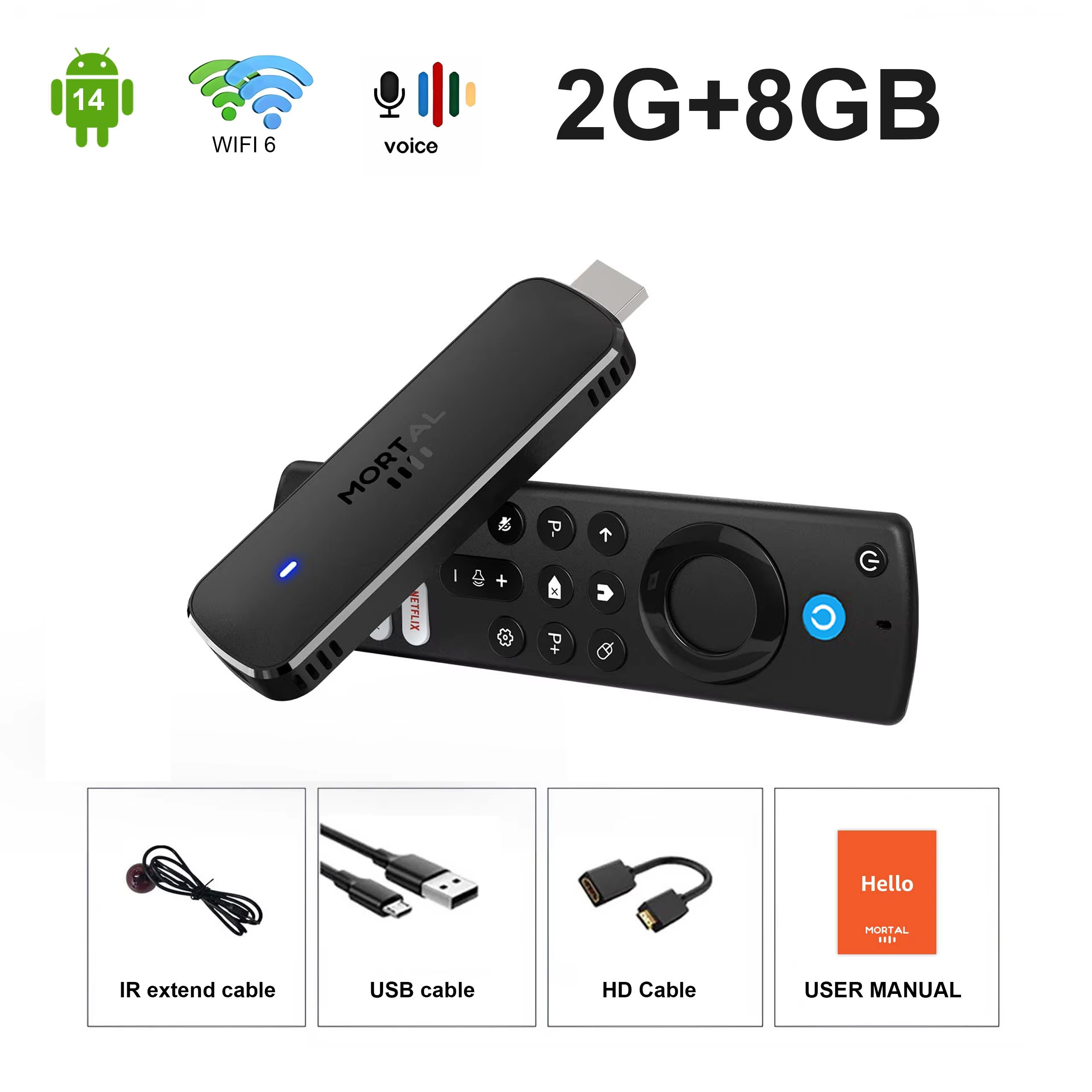 Android 14 TV Stick 4K Streaming Device with WiFi 6 and Google Voice Remote