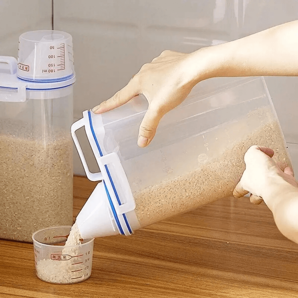1pc Rice and Grains Food Storage Canister with Measuring Cup Kitchen Moisture Proof and Insect Proof Dust Proof