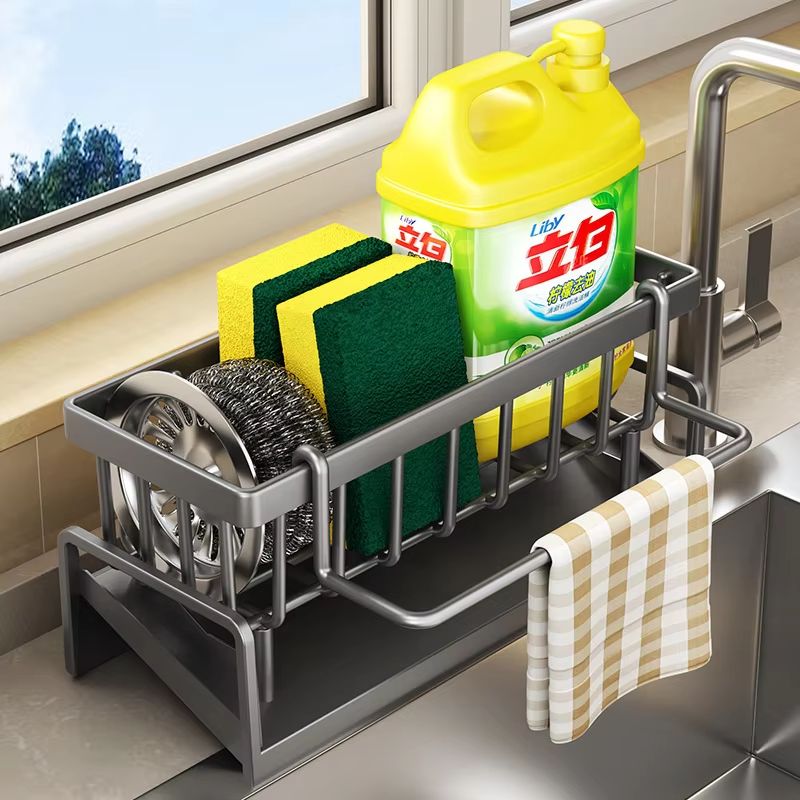 CleanFlow Self Draining Sink Organizer Rack with Soap and Sponge Holder