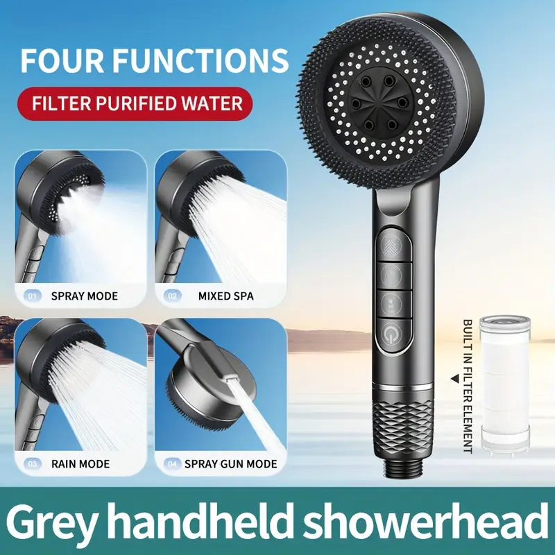 Adjustable Four-Speed Handheld Shower Head with Water Heater Booster and Bathroom Bracket Set