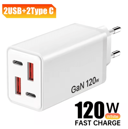 120W 4 Port USB-C Fast Wall Charger with Data Cable