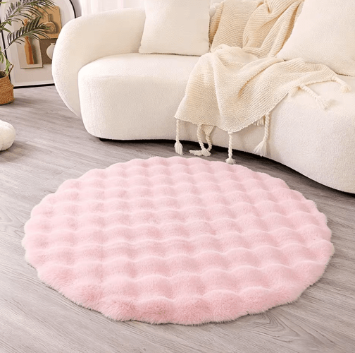 Round Faux Rabbit Fur Rug – Ultra Soft Faux Fur Carpet for Cozy Home & Kids Spaces
