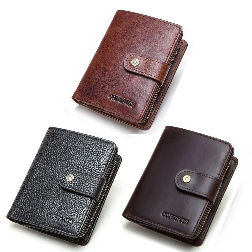 Genuine Leather RFID Blocking Wallet with Coin Pocket
