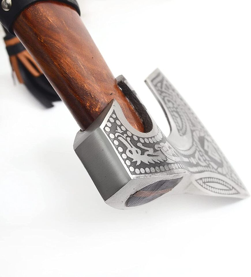 Handmade Engraved Viking Axe | 19 Inch High Carbon Steel Blade with 6 Inch Edge | Free Premium Leather Sheath