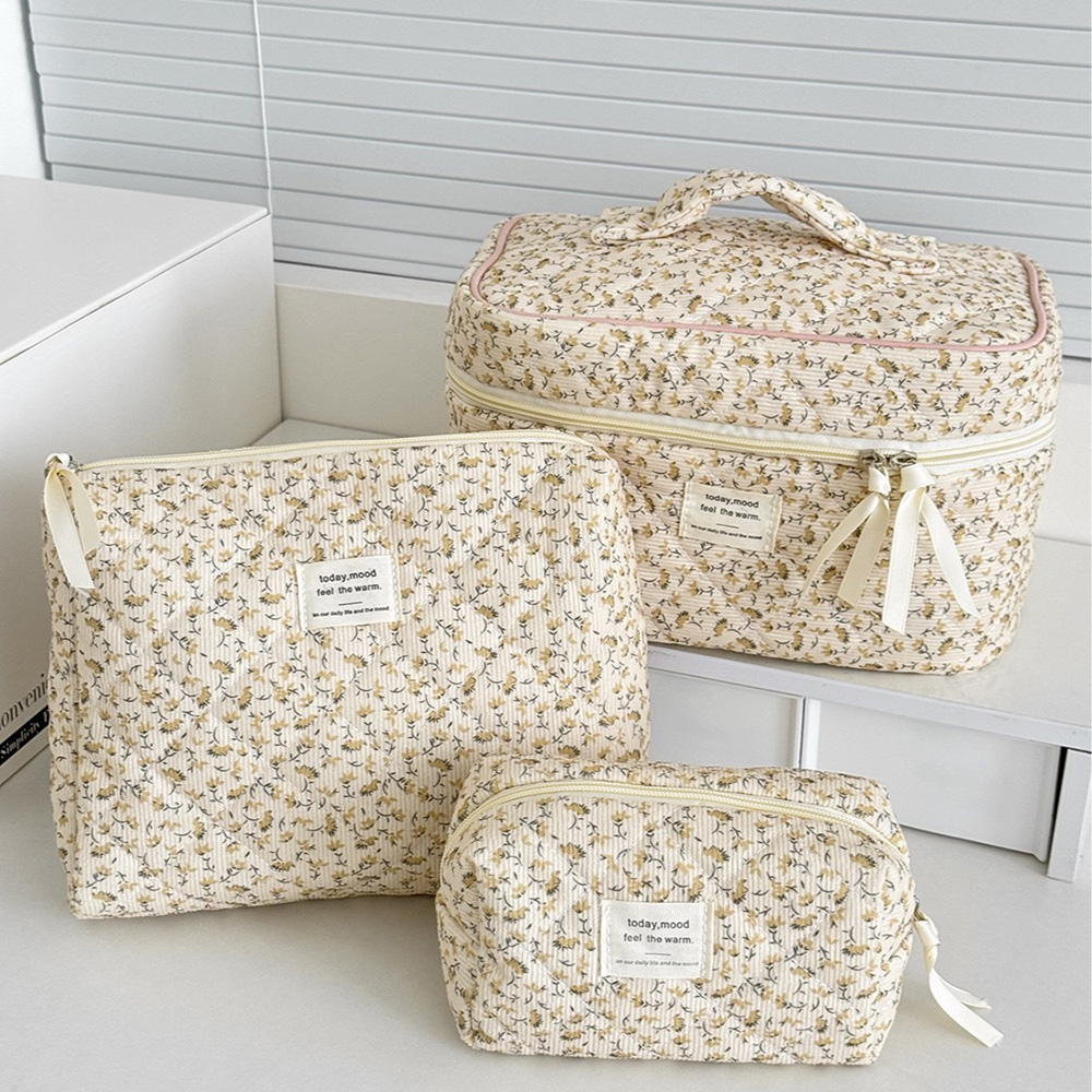 Vintage Floral Print Cosmetic Pouch Handbag, Large Capacity Makeup Storage Bag, Travel Organizer