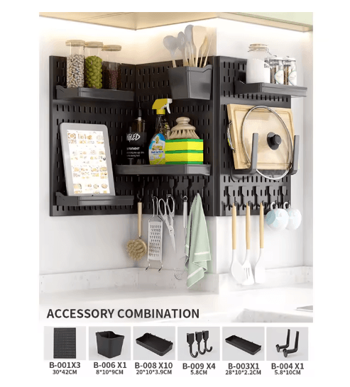Multi Functional Entryway Storage Rack Doorway Organizer with Hooks and Partition Boards