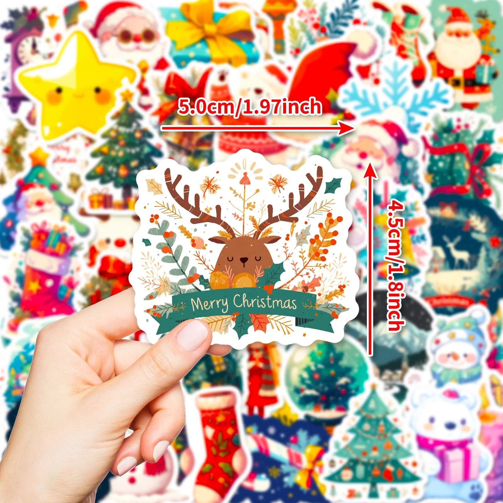 Cute Christmas and New Year Cartoon Stickers Pack 50pcs
