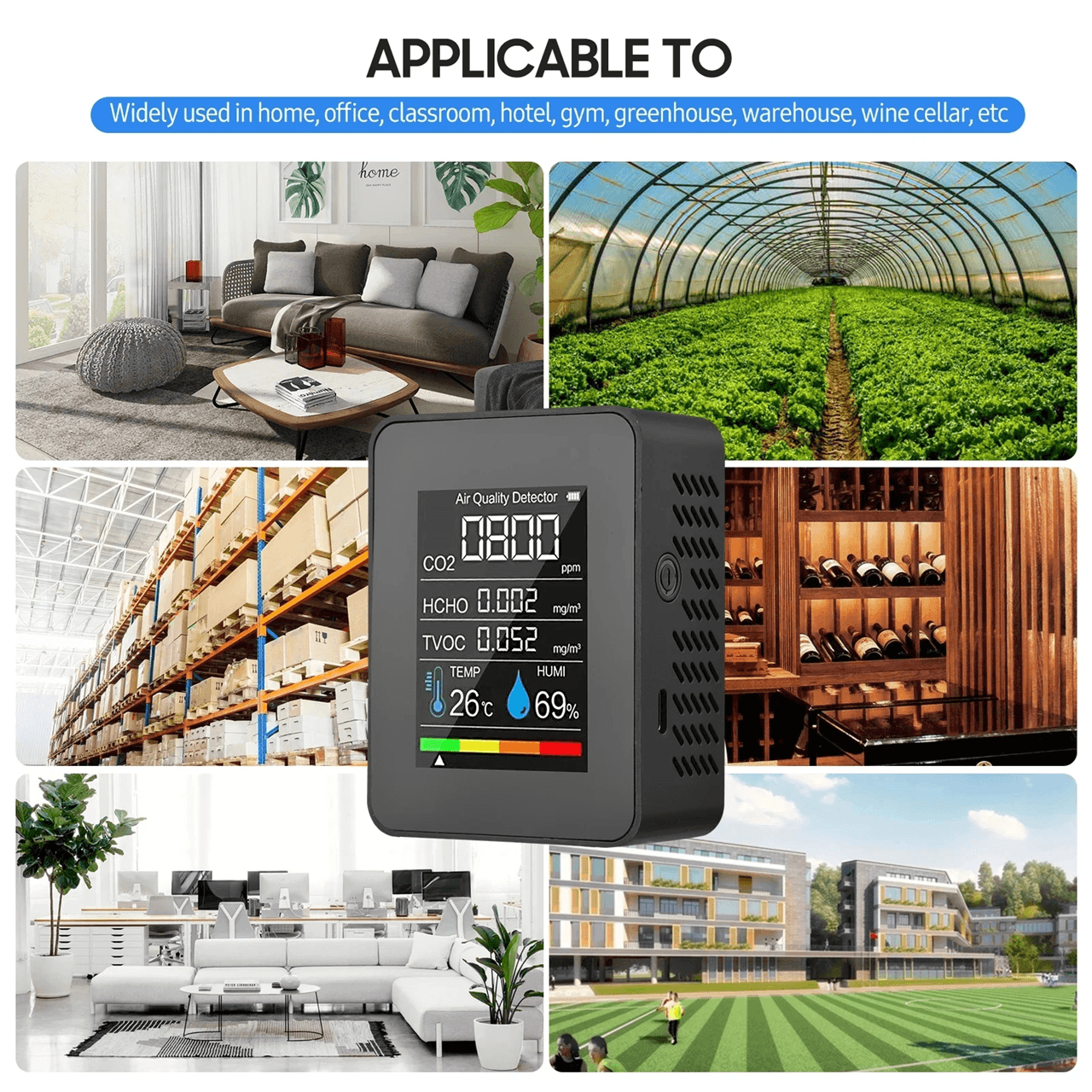 Smart CO2 Air Quality Monitor Temperature and Humidity Detector