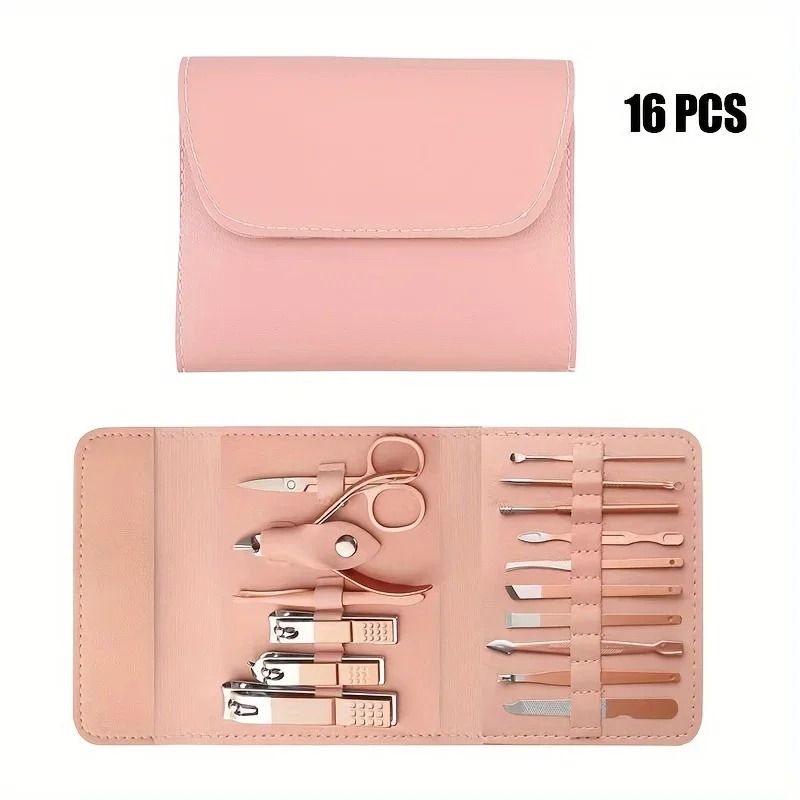 16 Piece Professional Nail Clippers and Cuticle Nippers Set with Travel Case