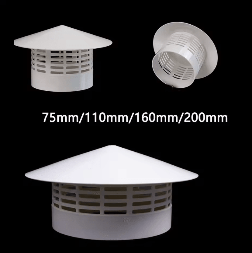 PVC Roof Air Vent Grille Cover – Round Weatherproof Exhaust Cap (75–200mm)