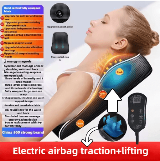 Electric Shiatsu Neck Back Massager Pillow Cervical Traction with Heat Vibration