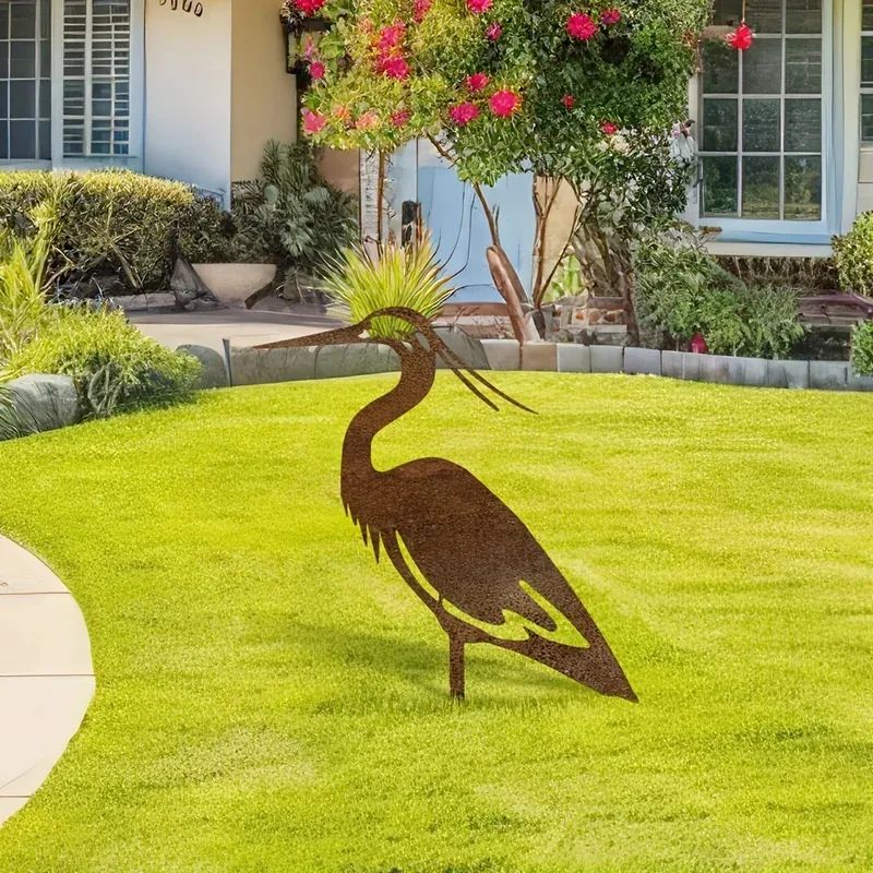 Rustic Metal Crane Garden Statue – Weather-Resistant Heron Yard Sculpture for Elegant Outdoor Decor