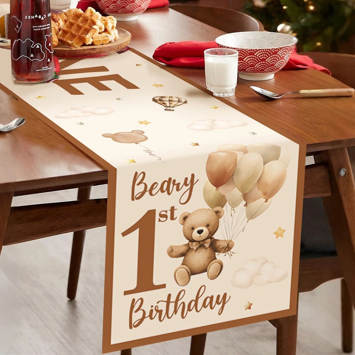 Teddy Bear Pattern 1st Birthday Table Runner