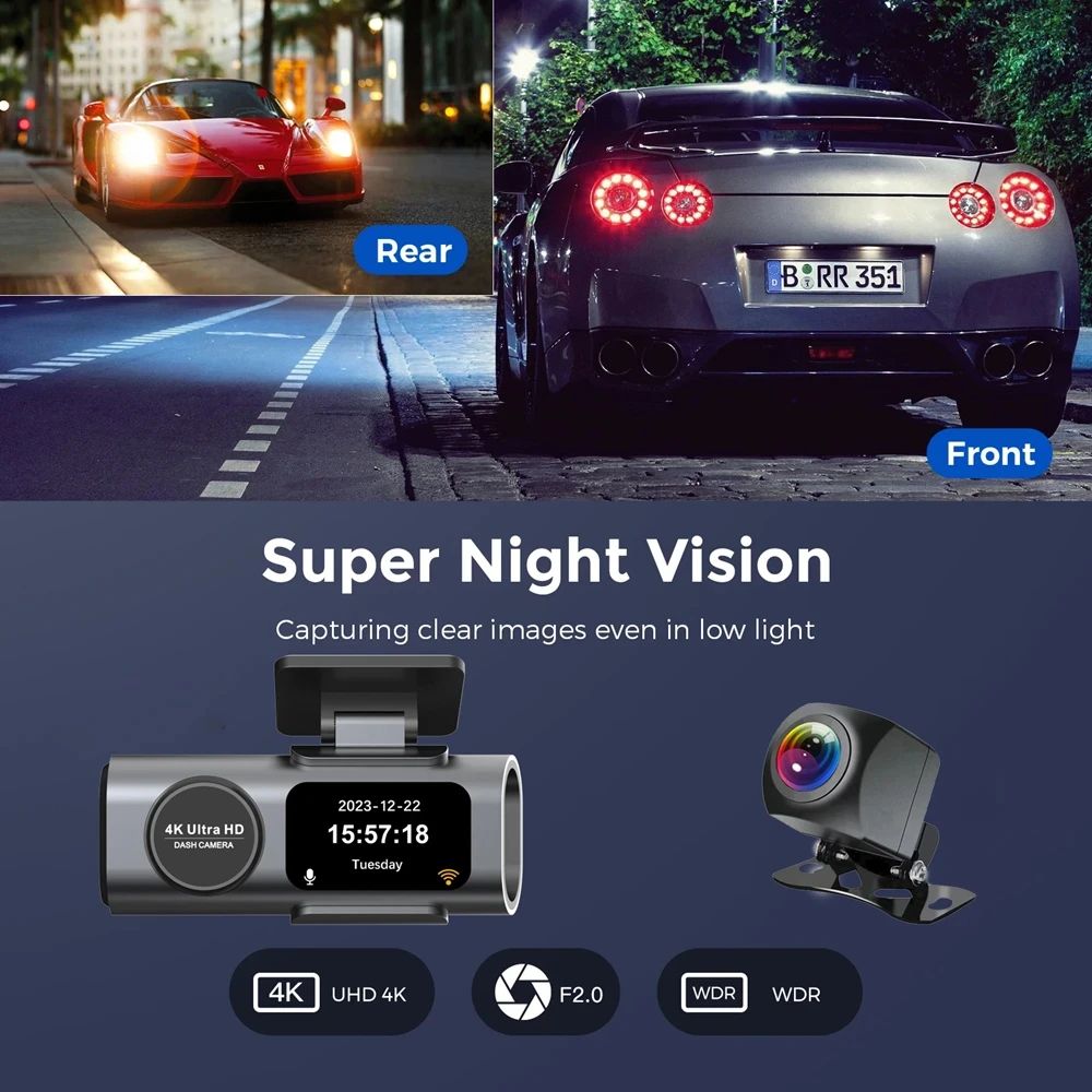 Premium Dual-Lens 4K Dash Cam WiFi Car Recorder – Front & Rear Black Box
