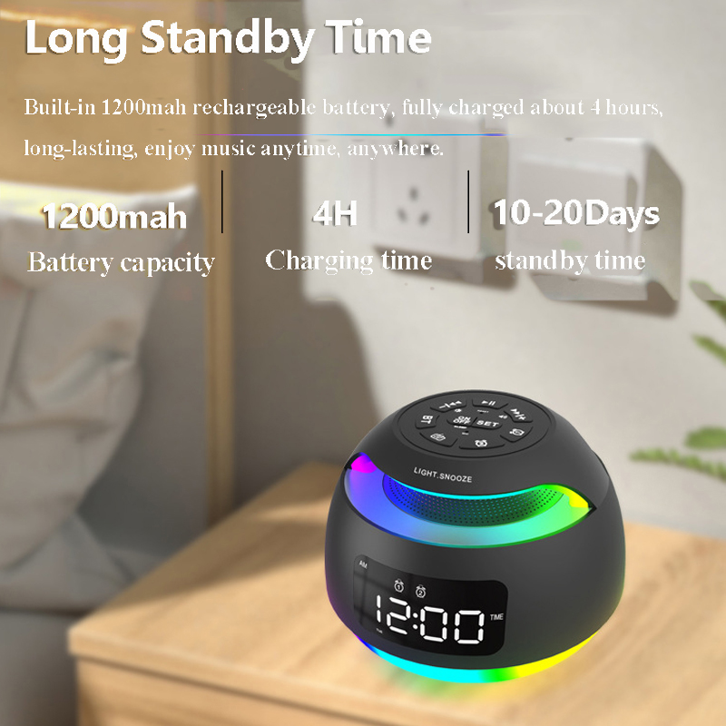 Bluetooth Alarm Clock Speaker with FM Radio Dual Alarm and Mood Light