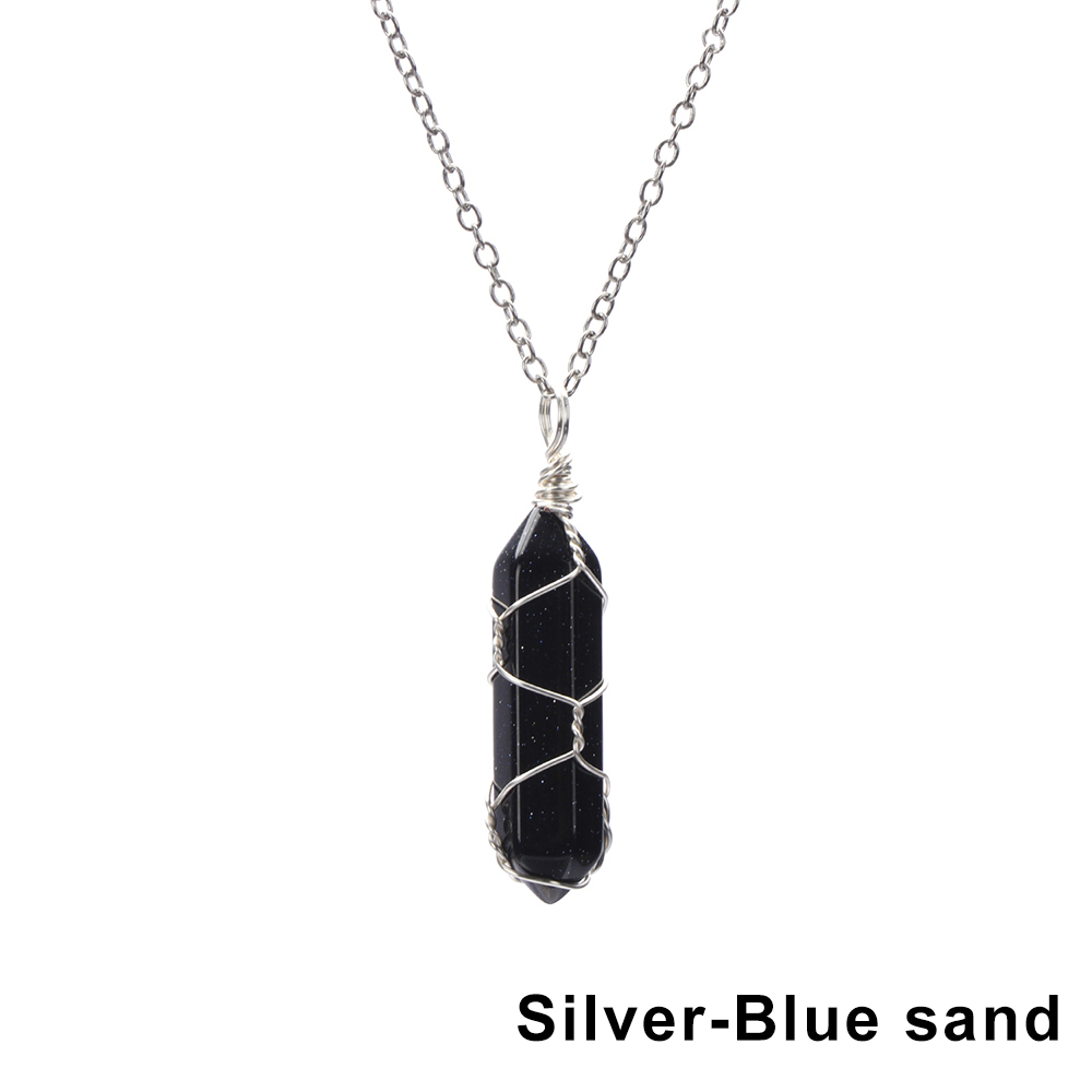 1Pc Fashion Hexagonal Cylindrical Crystal Necklace, Wire Wrap Amethyst Pendant, Natural Stone Valentine Day Gift