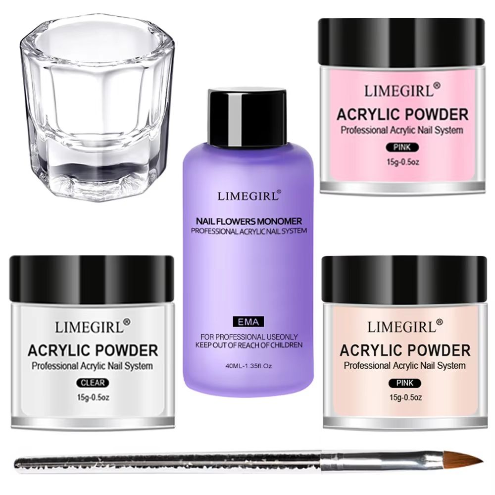 40ml Crystal Liquid & 45ml Acrylic Powder Nail Kit – Beginner Acrylic Nail Set (Pink, White, Transparent)
