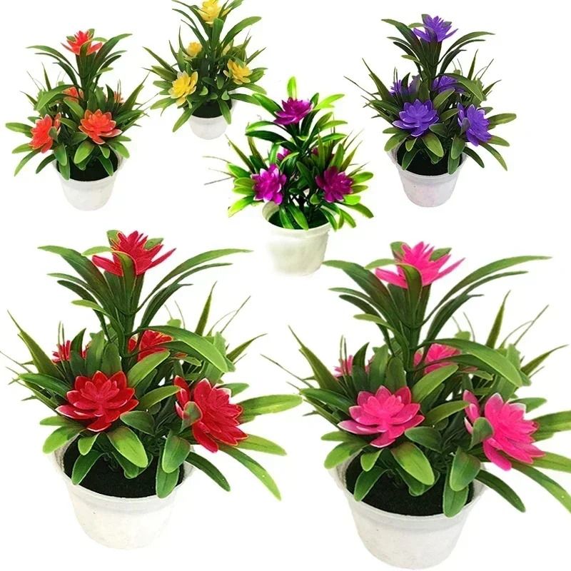 Artificial Vibrant Bonsai Potted Flower | Compact Tabletop Greenery | Professional Home & Garden Sanctuary Decor