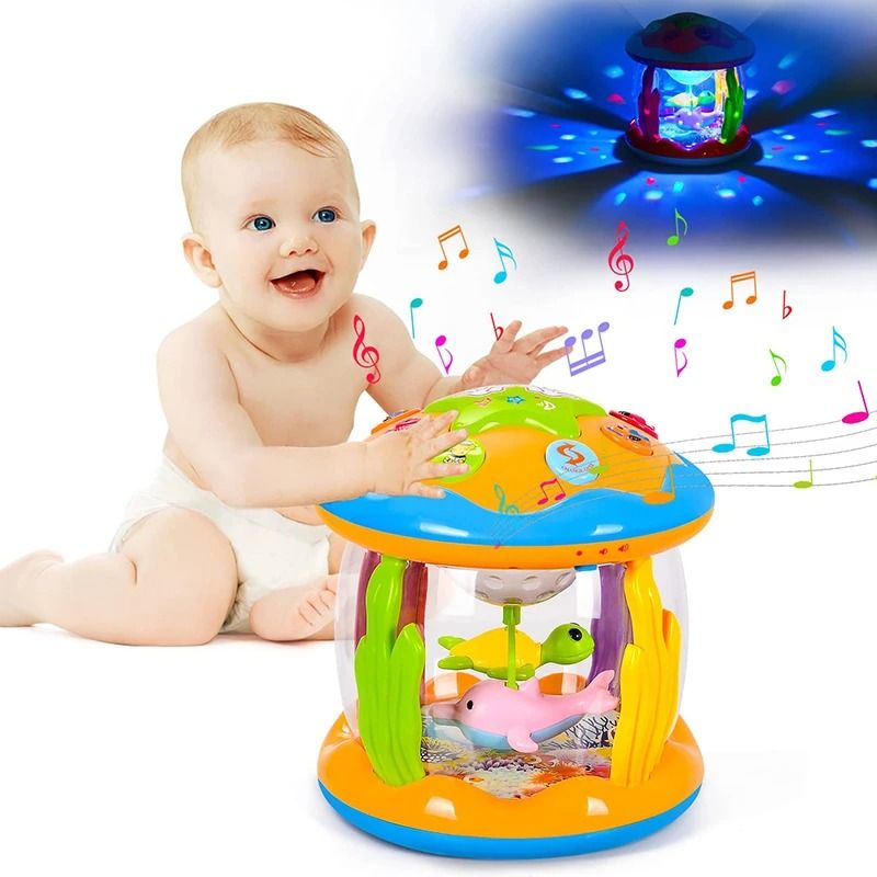 Baby 4 in 1 Tummy Time Crawling Toy Early Learning Sea Animals Sensory Musical Projector