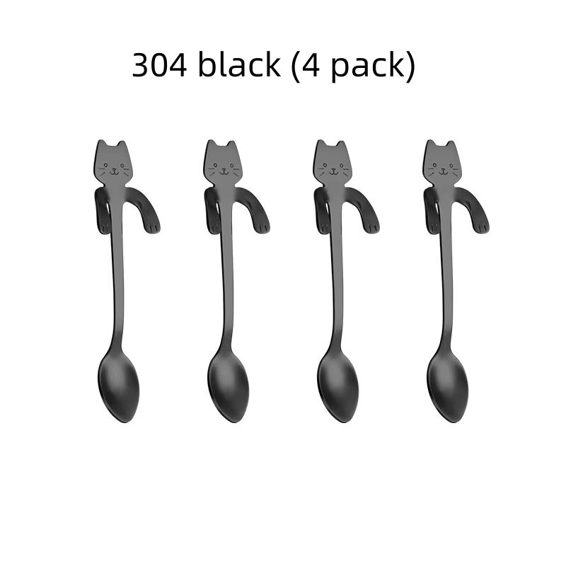 Creative 304 Stainless Steel Cat Coffee Spoon Hanging Edge Cute Stirring Spoon Set Gold Plated Teaspoon