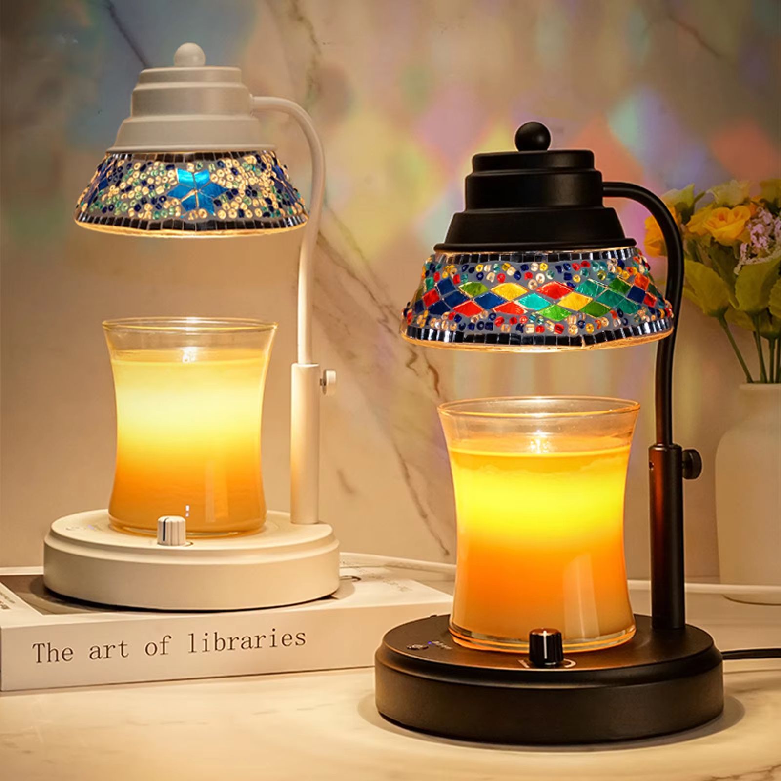 Colorful Diamond Candle Warmer Lamp with Timer Adjustable Height Dimmable Wax Melt Lamp