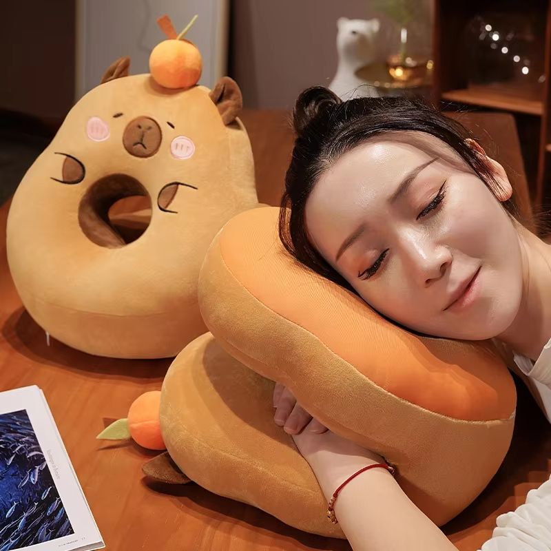 Capybara Plush Sleeping Pillow Cute Cartoon Capibara Cushion for Home and Office Chair