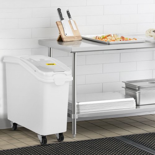 Food Ingredient Bin with Scoop, Cup Storage Container with Sliding Lid & Wheels, Commercial Kitchen Grain & Flour