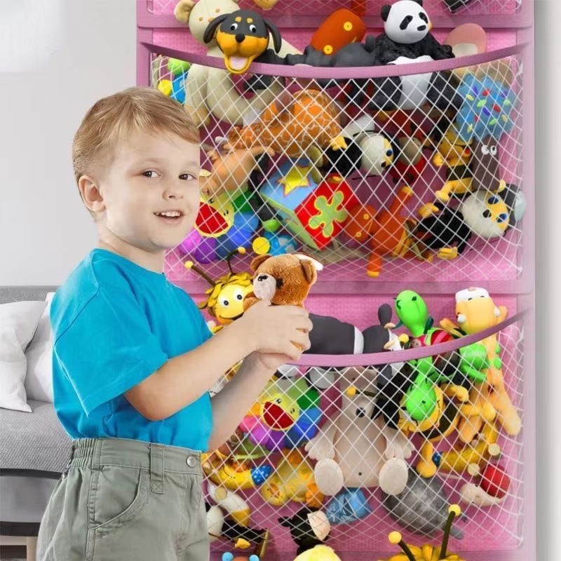 4-Pocket Hanging Stuffed Animal Storage Organizer with Hooks