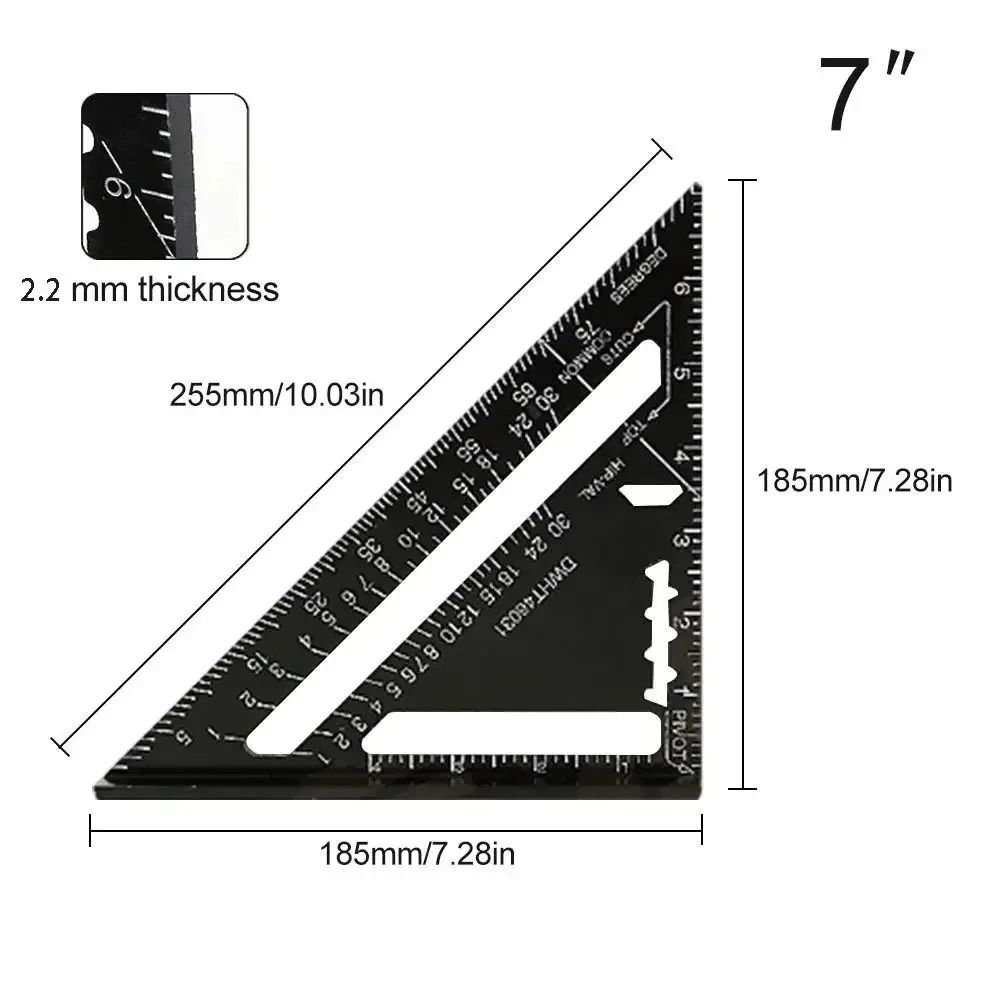 7 Inch Triangle Ruler Aluminum Alloy Carpenter Angle Measuring Tool