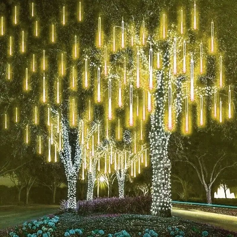 LED Dripping Icicle Lights for Rooflines & Porches, Snowfall Effect, Plug & Play