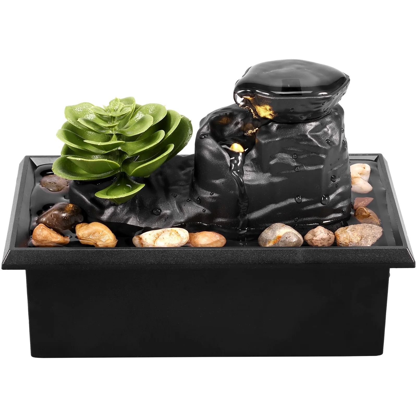 Tabletop Water Fountain Mini Desktop Waterfall with LED Light USB Powered