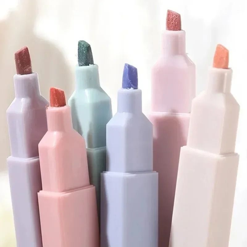 Pastel Color Highlighter Set 6pcs Kawaii Soft Tip Markers for Japanese Stationery Lovers and School Supplies