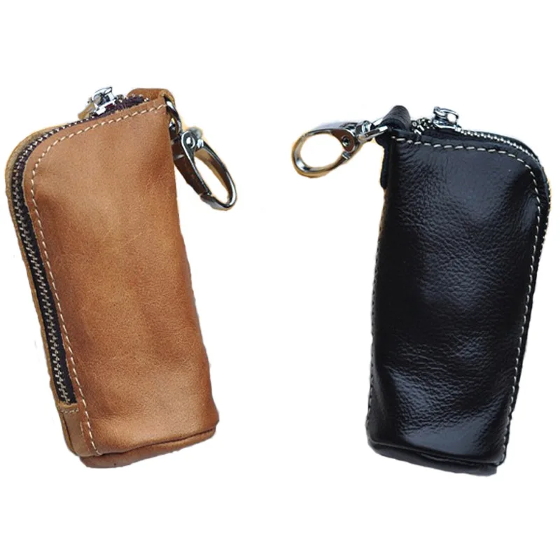 Mens Genuine Cow Leather Key Pouch Zipper Keychain Case for Car & Home Keys Stylish Key Holder for Men & Women