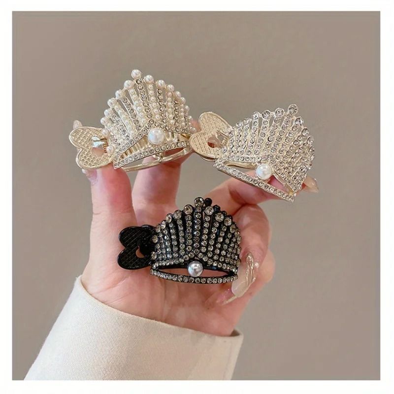 Elegant Crystal Shark Hair Claw Pearl Ponytail Clip for Women