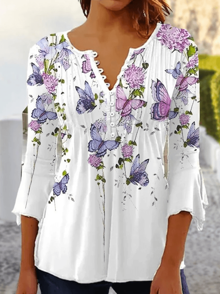EleganceEase Womens Printed Long Sleeve Blouse