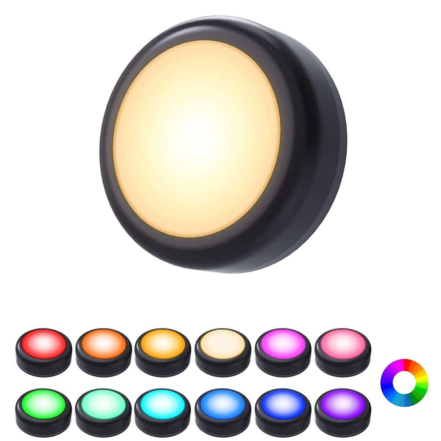 Wireless RGBW LED Puck Lights with Remote Dimmable Under Cabinet & Closet Night Lamp
