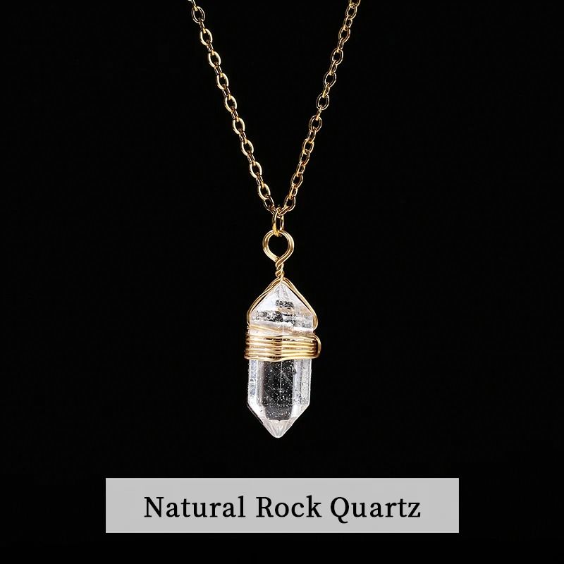 Natural Pink Quartz Amethyst Hexagon Column Pendant Necklace