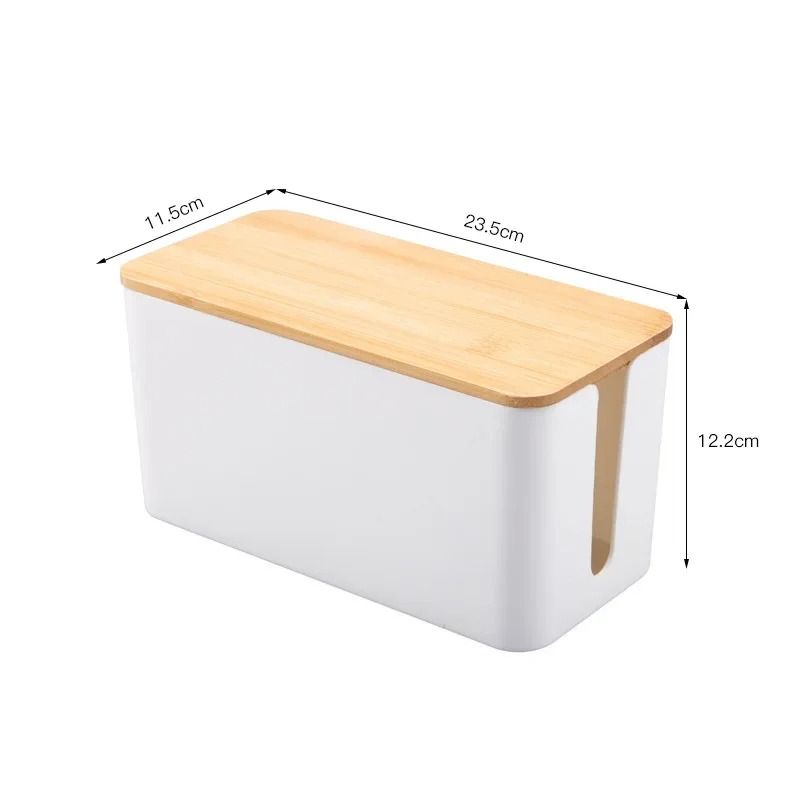 Bamboo Wood Cable Management Box Power Strip and Cord Organizer