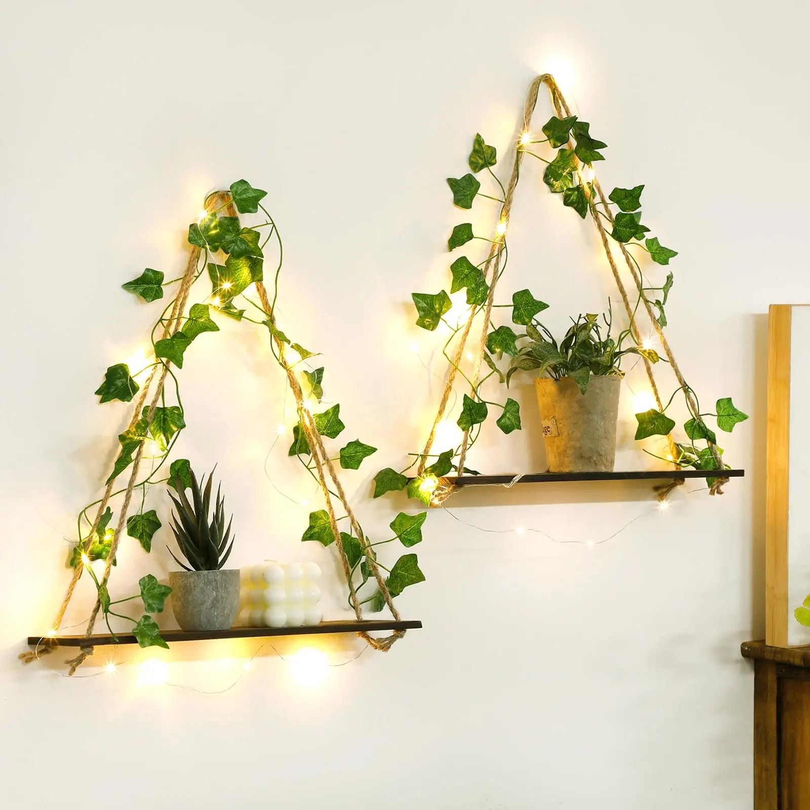 Boho Macrame Wall Hanging Floating Wood Shelf